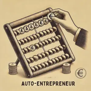 Illustration vintage représentant la rentabilité pour un auto-entrepreneur, avec un abaque symbolisant la gestion des revenus et des coûts