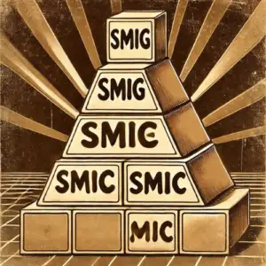 Illustration vintage en style rétro inspirée du jeu télévisé Pyramide, montrant l’évolution du SMIG au SMIC en France. smic autoentrepreneur