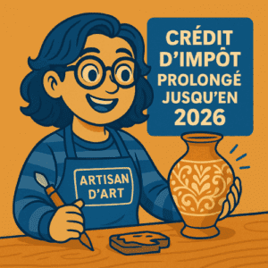 Autoentrepreneure artisan d’art présentant un vase éligible au crédit d’impôt 2026