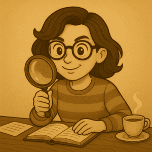 Mon avatar vintage surveille la TVA avec une loupe.