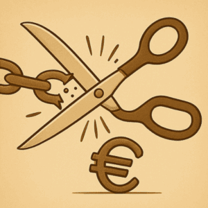 Illustration sepia vintage de maillons brisés ou de ciseaux coupant une chaîne pour représenter la désintermédiation politique