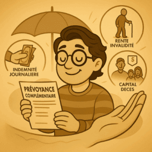 Illustration d’un travailleur indépendant découvrant les avantages d’une prévoyance complémentaire.