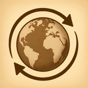 lustration sepia vintage d’un globe rétro entouré de flèches symbolisant l’ouverture européenne de la réforme.